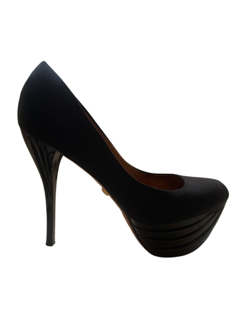 VINTAGE LAMB GWEN STEFANI PROJECT Z STACKED PLATFORM SATIN STILETTO - 7.5